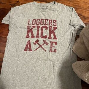 Loggers‎ kick AXE 🪓 size large pun tee shirt phun (51)